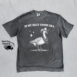 Retro Funny In My Silly Goose Era Cowboy Goose Funny Cowboy Goose Vintage 90s Funny Teenager Funny T-Shirt