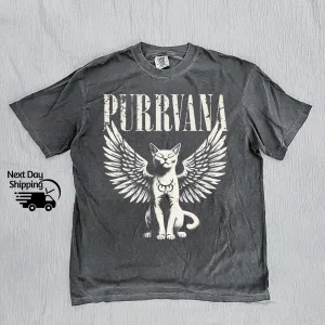 Retro Purrvana Cat With Wings Funny Angel Cat Vintage Vintage Cat Lovers Tee Cool Tee T-Shirt