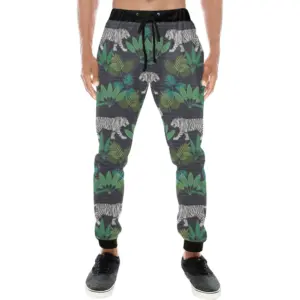 White Bengal Tigers Tropical Plant Unisex Casual Sweatpants Joggers