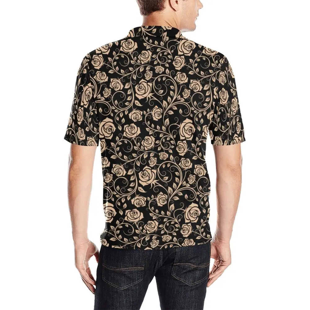 Rose Pattern Print Design 04 Men's All Over Print Polo Shirt Rose Pattern Print Design 04 Men's All Over Print Polo Shirt
