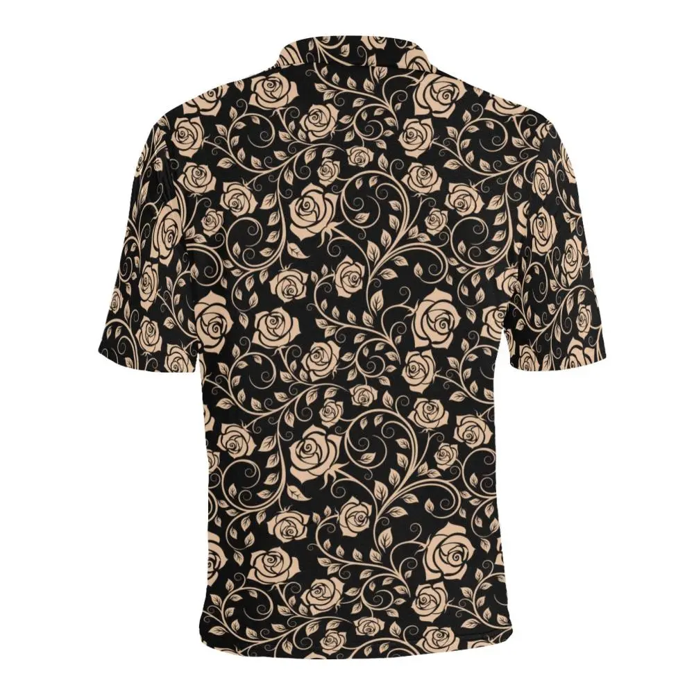 Rose Pattern Print Design 04 Men's All Over Print Polo Shirt Rose Pattern Print Design 04 Men's All Over Print Polo Shirt