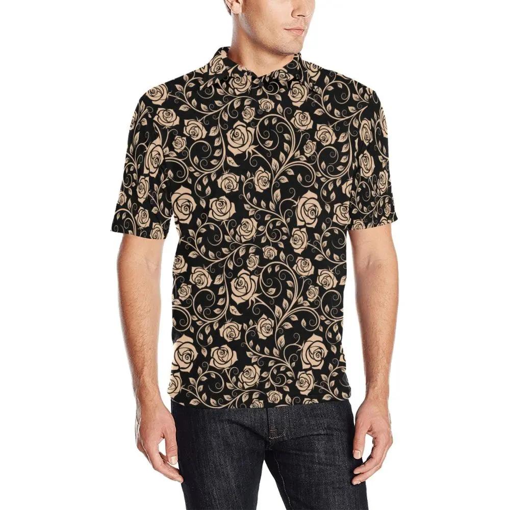 Rose Pattern Print Design 04 Men's All Over Print Polo Shirt Rose Pattern Print Design 04 Men's All Over Print Polo Shirt